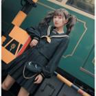 Long-sleeve Sailor Collar Top / Mini Pleated Skirt