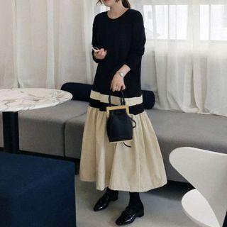 Long-sleeve Round-neck Panel Dress