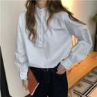 Long-sleeve Placket Top White - One Size