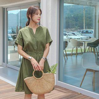 Open-placket Tie-waist Dress