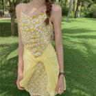 Spaghetti Strap Floral Print Mini Dress Yellow - One Size