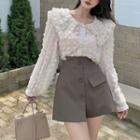 Layered Collar Blouse / Button-up A-line Mini Skirt