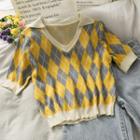 Collared Argyle Knit Top As Figure - One Size