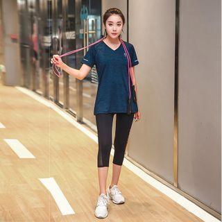 Plus Size Set: Short Sleeve Sport Top + Lettering Leggings