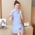 Short-sleeve Mandarin Collar Mini A-line Chiffon Dress