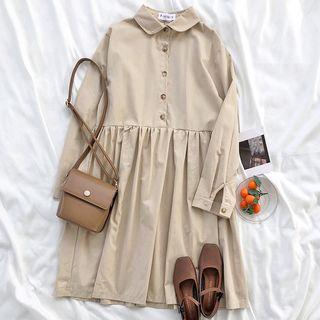 Plain Midi A-line Shirtdress As Shown In Figure - One Size
