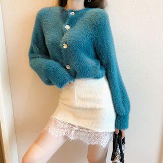 Plain Cardigan / Lace Slim-fit Skirt