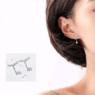 925 Sterling Sliver Rhinestone Star Drop Earring 1 Pair - As Shown In Figure - One Size
