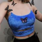 Butterfly Embroidered Furry Camisole Top