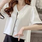 Lace Collar Contrast Trim Short-sleeve Cropped Blouse
