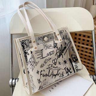 Lettering Print Pvc Shoulder Bag
