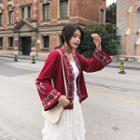 Bell-sleeve Embroidered Open-front Jacket