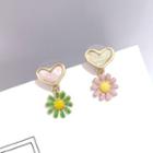 Non-matching Alloy Heart & Flower Dangle Earring