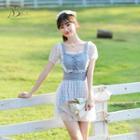 Puff-sleeve Dotted Lace Swimdress