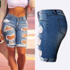 Distressed Capri Denim Shorts