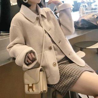 Set: Single-breasted Coat + Plaid Mini A-line Skirt