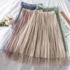 Mesh-overlay Velvet A-line Skirt