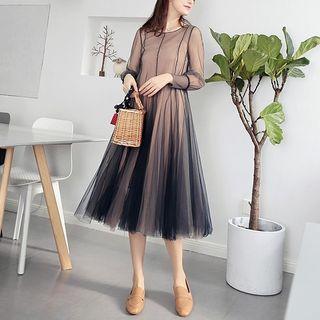 Set: Plain Slipdress + Long-sleeve Mesh Dress