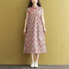Short-sleeve Floral A-line Midi Qipao Dress