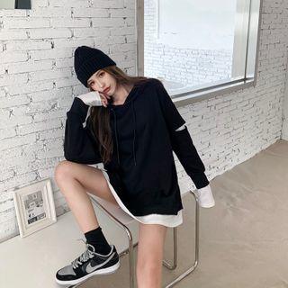 Mock Two Piece Ripped Color-block Sweatshirt