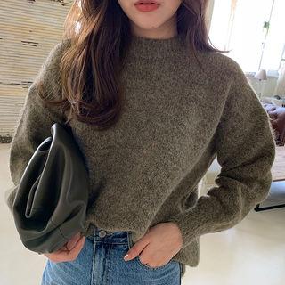 Crewneck Fluffy Sweater Khaki - One Size