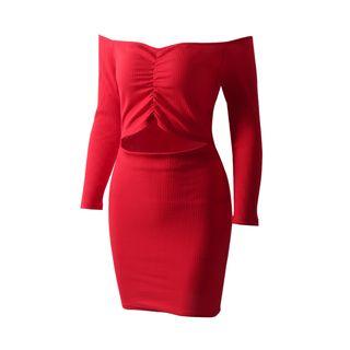 Off-shoulder Cutout Long-sleeve Sheath Dress