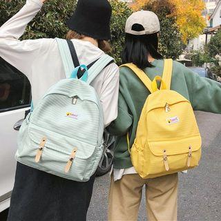 Letter Tag Striped Nylon Backpack