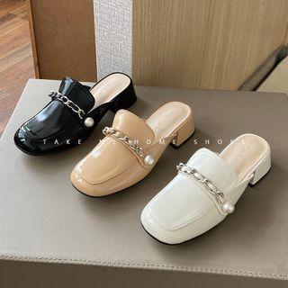 Metal Pearl Patent Mules