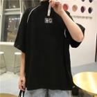 Elbow-sleeve Stand Collar Lettering T-shirt