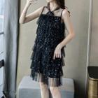 Mesh Sleeveless Tiered A-line Dress