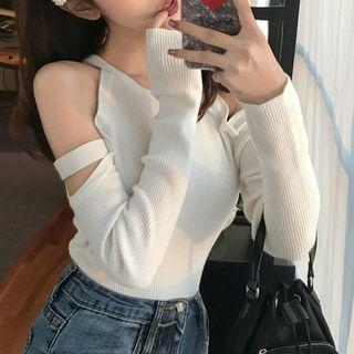 Cold-shoulder Long-sleeve Knit Top