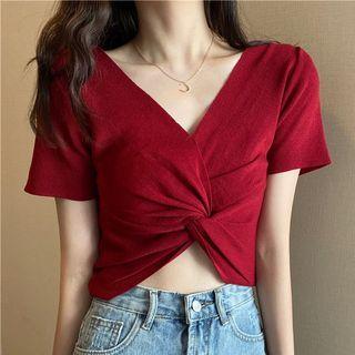 Short-sleeve Twist Cropped Top
