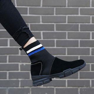 Double Stripe Panel Platform Hidden Wedge Ankle Boots