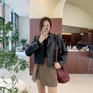 Faux-leather Short Blazer Black - One Size