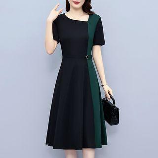 Panel Color Block Short-sleeve Sheath Dress