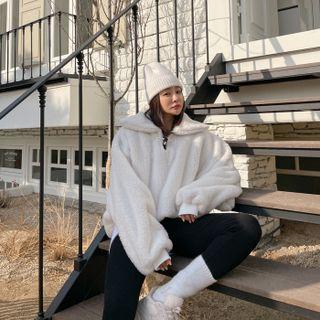 Toggle-button Detail Faux-fur Sweatshirt