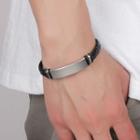 Alloy Bar Braided Faux Leather Bracelet Silver & Black - One Size