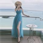 Spaghetti Strap Sheer Midi A-line Dress