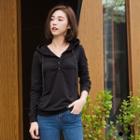 Button Front Jersey Hooded Top