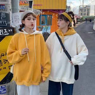 Long-sleeve Color Block Hooded Sweatshirt
