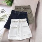 Dual Pocket A-line Mini Skirt With Belt