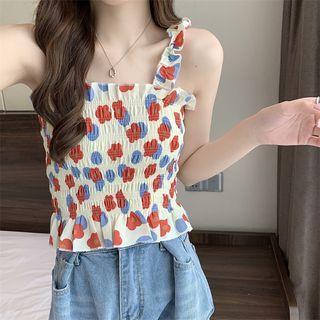Sleeveless Print Frilled Top