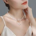 Butterfly Pendant Freshwater Pearl Choker White - One Size
