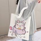Print Canvas Tote Bag Sheep - White - One Size