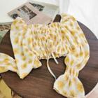 Balloon-sleeve Floral Print Cropped Blouse Yellow - One Size