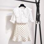 Set: Short-sleeve Top + Dotted A-line Skirt