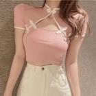 Cut-out Short-sleeve Cropped Qipao Top