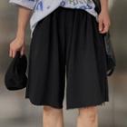 Frayed Wide-leg Sweatshorts