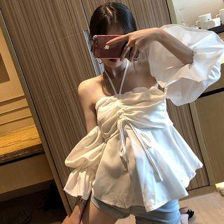 Long-sleeve Drawstring Crinkled Top