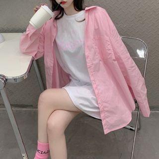Elbow-sleeve Lettering Print T-shirt / Long-sleeve Plain Shirt